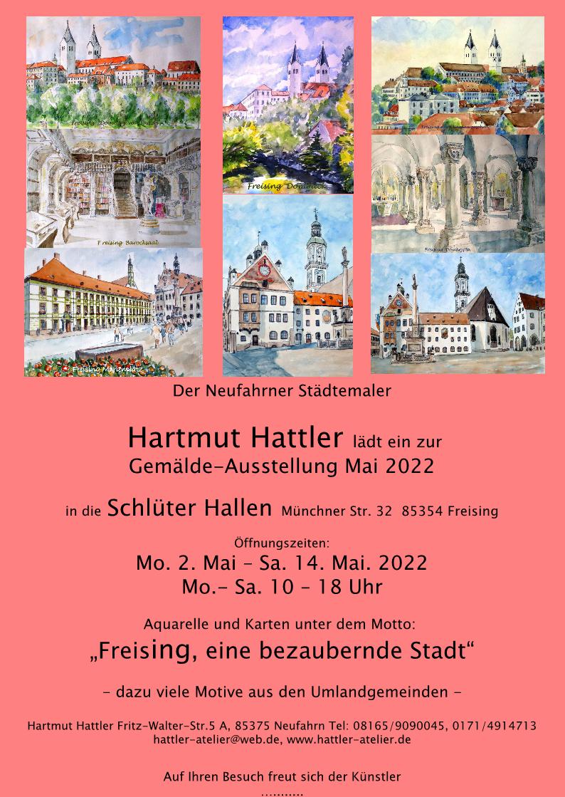 Ausstellung Aquarelle von Hartmut Hattler in den Schlüter Hallen Freising ab 02. Mai 2022 bis 14. Mai 2022