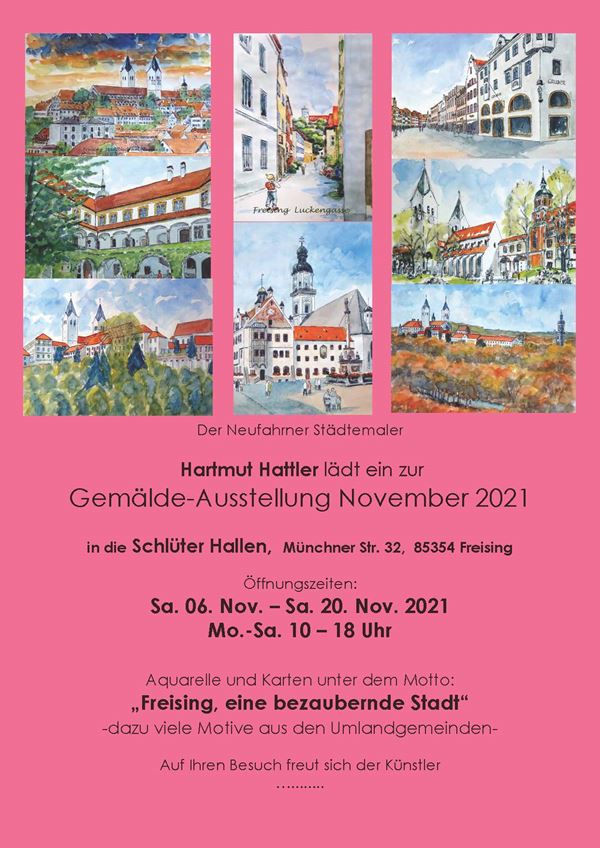 Ausstellung Aquarelle von Hartmut Hattler in den Schlüter Hallen Freising im November 2021
